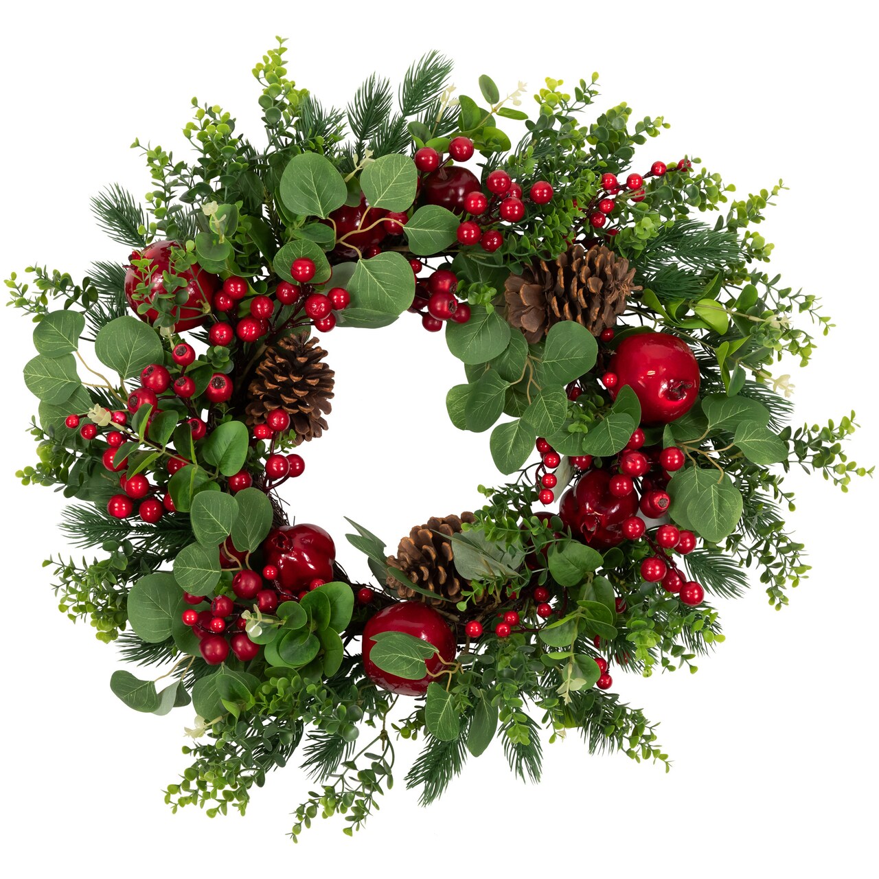 Northlight Crabapple and Berries Boxwood and Pine Artificial Christmas Wreath - 26" - Unlit